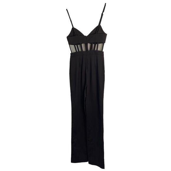 NBD Revolve Bianna Jumpsuit Slim Leg Boned Mesh Adjustable Strap Black Size XXS - Picture 10 of 13